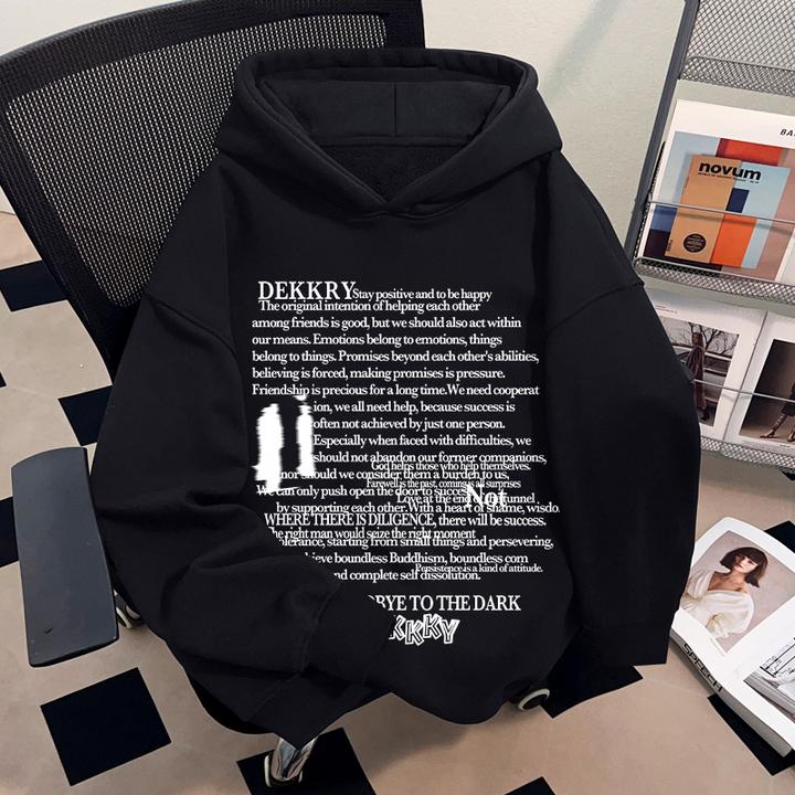 Dekkry重磅潮流无口袋连帽卫衣男女秋冬加绒字母印花百搭套头上衣
