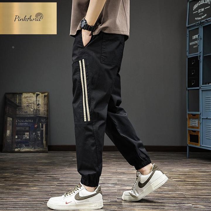 PinkAvril春季新款条纹运动休闲裤男美式复古户外工装裤宽松大码