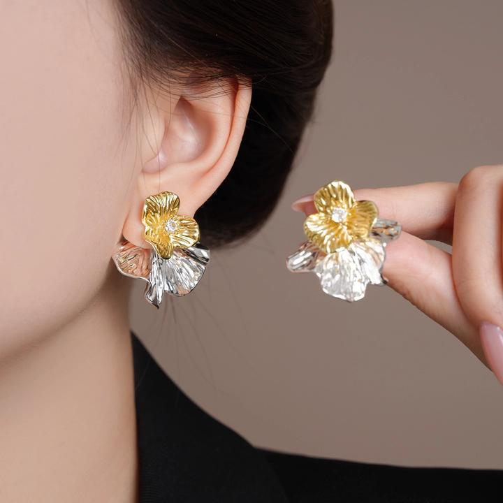 金银撞色2025年新款爆款女人味耳环轻奢高级感气质金属好看耳饰品