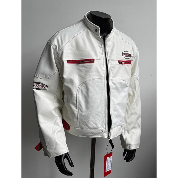 撞色拼接设计感pu皮衣机车棉服外套男款潮牌vintage赛车立领夹克