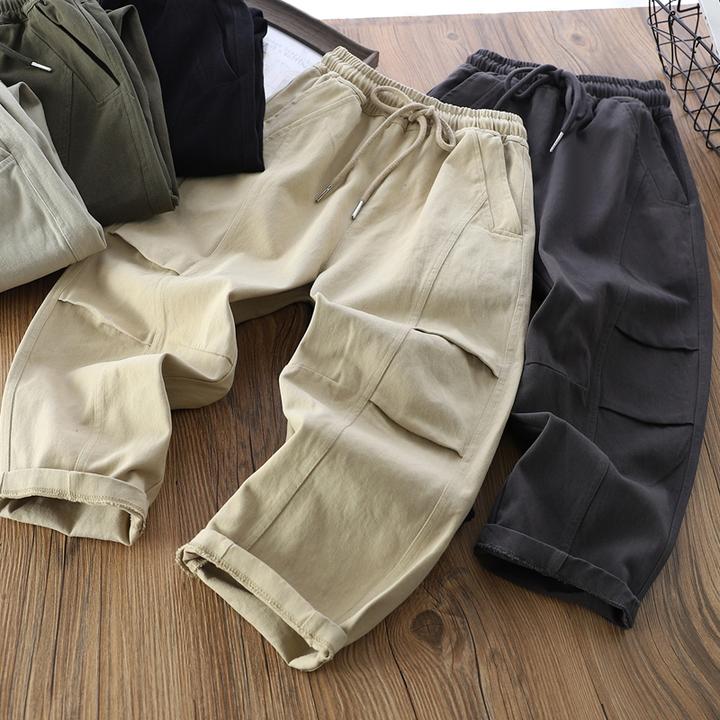 男童春秋新款捏褶休闲裤中大童时尚洋气百搭腰部装饰绳长裤6622