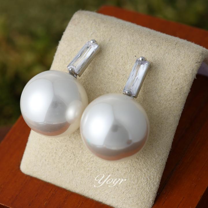 YOYR 黄铜合成锆石耳饰 锆石珠珠耳钉气质时尚百搭法式复古女