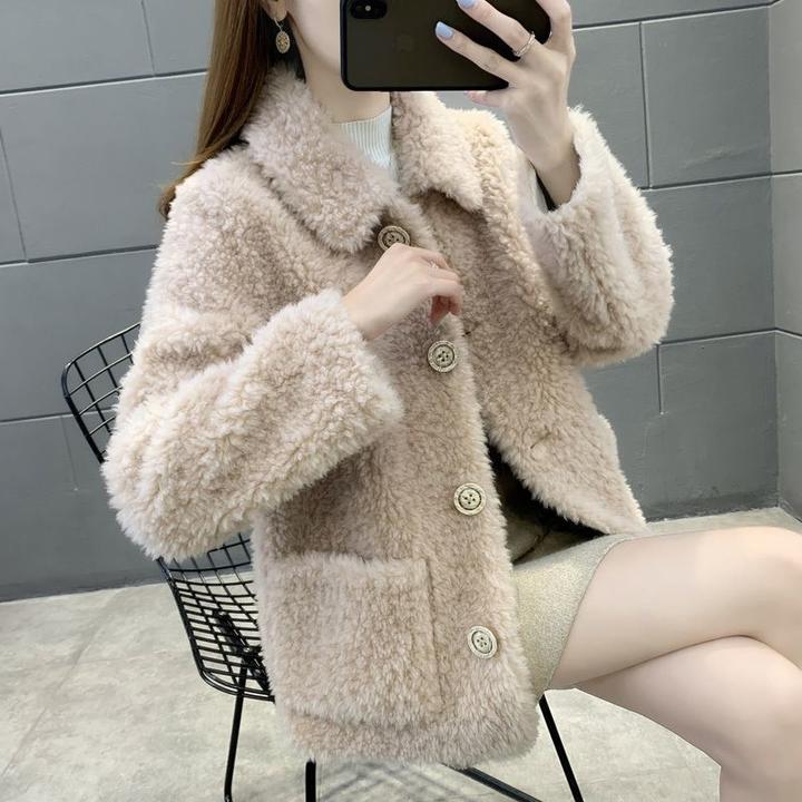 2024新款短款颗粒羊羔毛冬季外套女皮毛一体保暖皮草大衣显瘦爆款