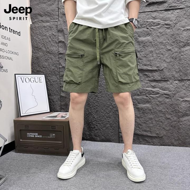JEEPSPIRIT速干户外工装短裤多口袋宽松直筒夏季五分裤透气沙滩裤