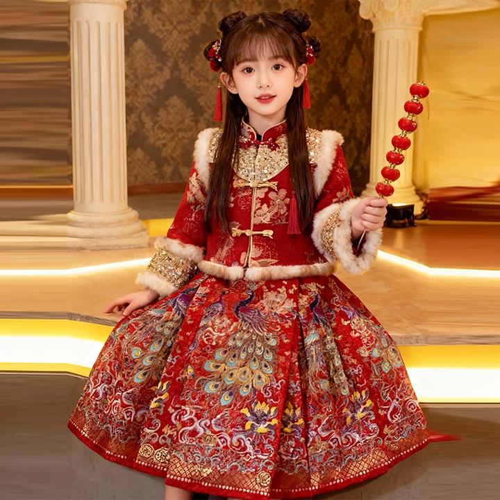 女童拜年服马面裙套装冬装2026国风新中式新年装外套汉服两件套裙