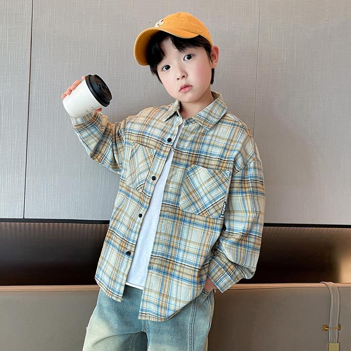儿童装男童秋装衬衫春秋款2025新款中大童休闲衬衣男孩秋季外套潮