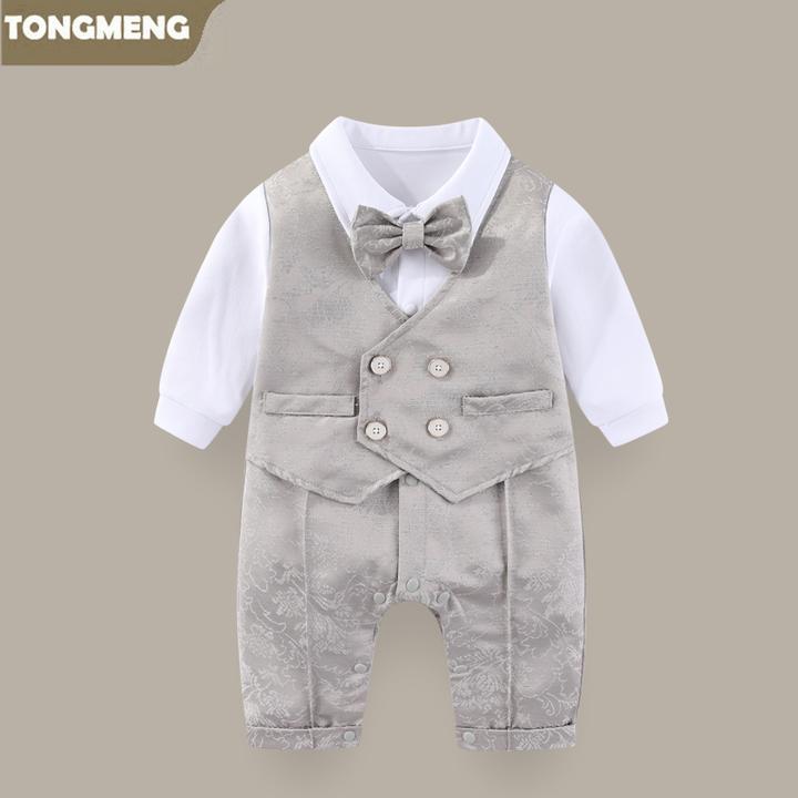 婴儿衣服春装帅气小王子西装周岁百日宴礼服绅士连体衣满月爬服