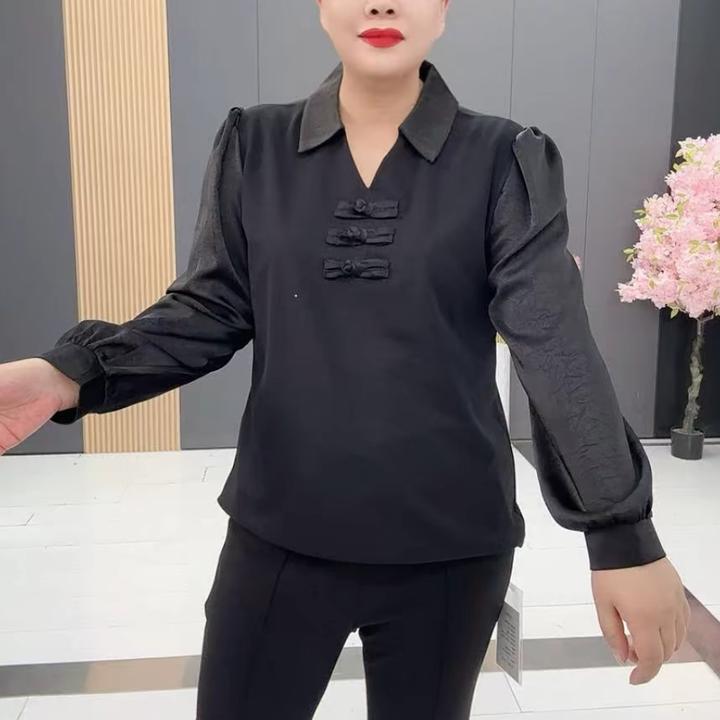 梦梦家3485款时尚洋气拼接衬衫翻领半扣长袖衫