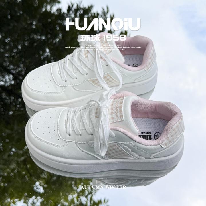 HUANQIU/环球厚底韩版小白鞋女款2025新款低帮增高百搭休闲板鞋女