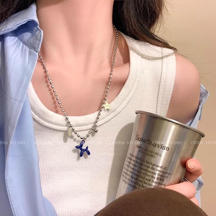 钛钢项链 气球小狗项链女轻奢高级感气质长款锁骨链小众夏季颈链