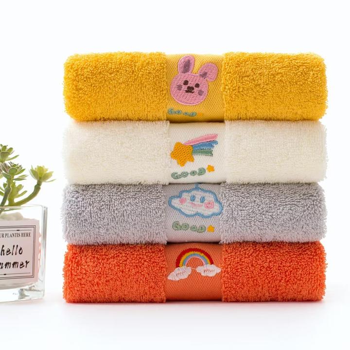 （四条装）云朵亲肤小毛巾纯棉卡通a类不掉毛儿童毛巾可爱洗脸家用