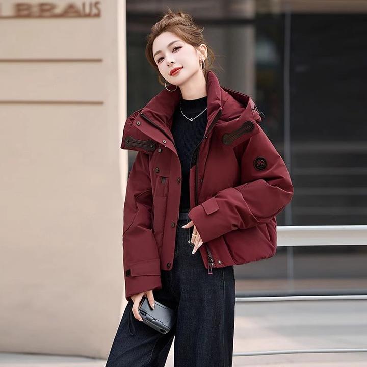 短款派克羽绒服女2024冬新款超好看小个子休闲工装红色冲锋衣外套