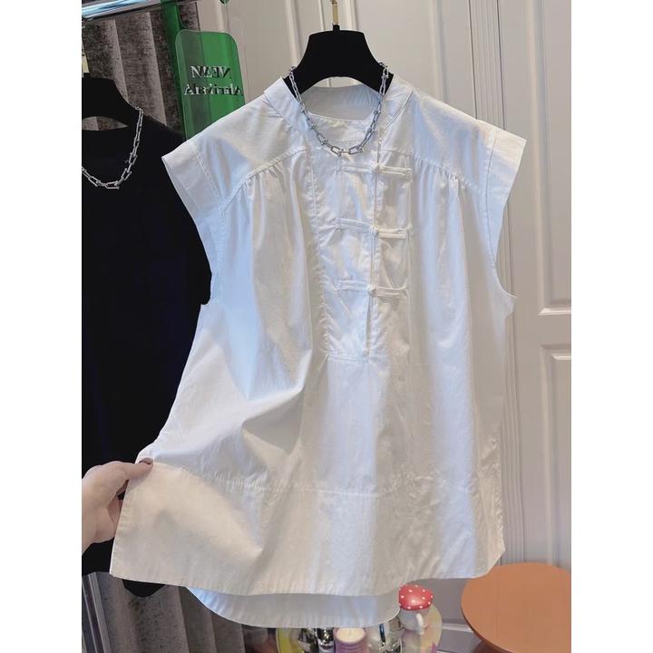 立领国风盘扣旗袍袖设计感小众飞飞上衣女夏季宽松显瘦小衫