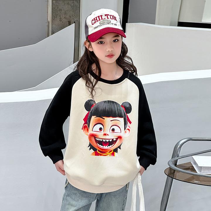 哪吒魔童闹海圆领国潮动漫女童2025春秋新款休闲洋气卫衣儿童服装