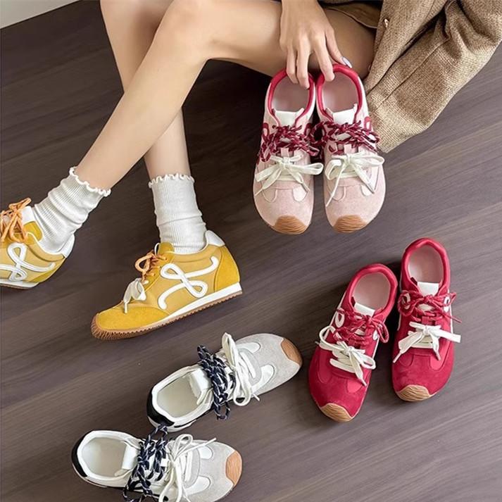 7cm版~内增高复古小歪头鸳鸯鞋带休闲鞋德训鞋女阿甘鞋2025年爆款