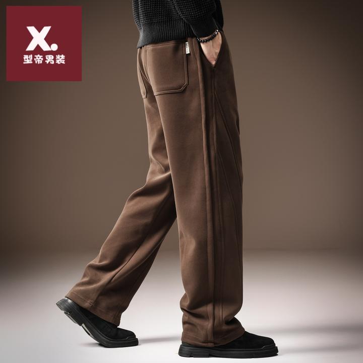 高端美式重磅雪尼尔休闲裤男士秋季新款运动阔腿宽松直筒针织卫裤