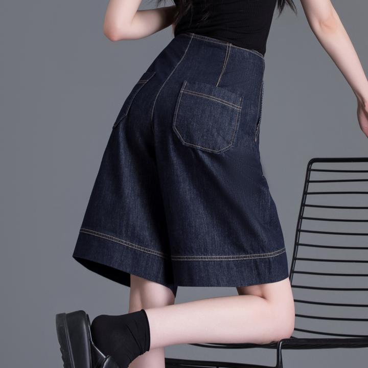 6分牛仔短裤女夏天薄款a字2025年新款宽松显瘦直筒中裤阔腿五分裤