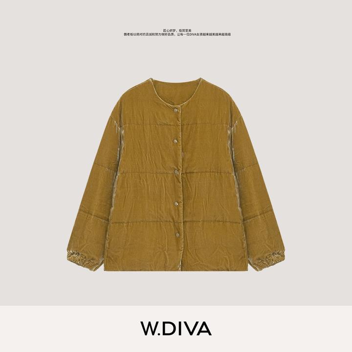 W.Diva【丝绒序曲】柔光真丝乔绒90白鹅绒短款圆领羽绒服54C022568