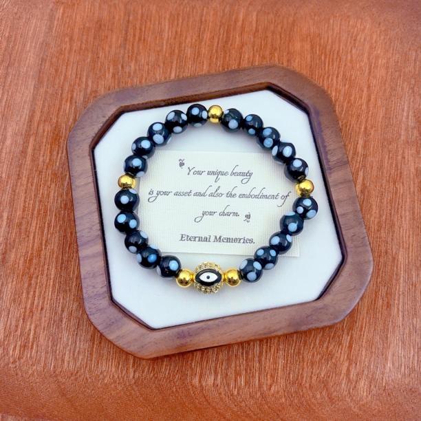 铜合金手镯 手镯509-15-1时尚情侣编织手绳可调莫桑石恶魔之眼