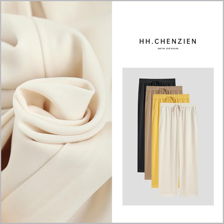 【黑黑家】夏季新款腰头抽绳弹力设计净版休闲直筒纯色裤子