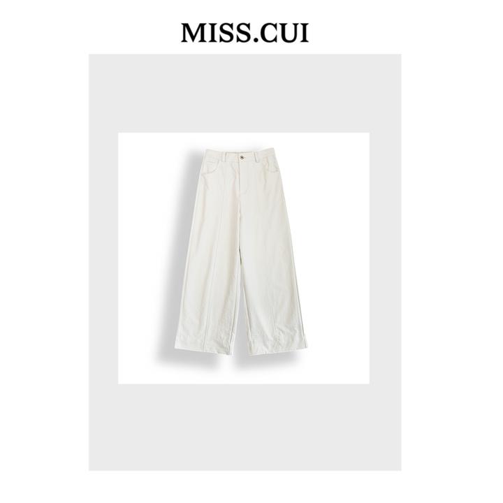 MISS.CUI 极简风穿搭  做旧水洗松紧腰阔腿休闲九分裤258008
