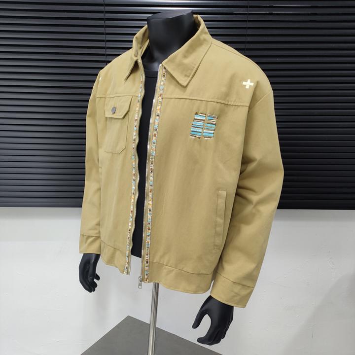 美式复古刺绣工装夹克男春秋小众高级感宽松休闲翻领外套痞帅潮流