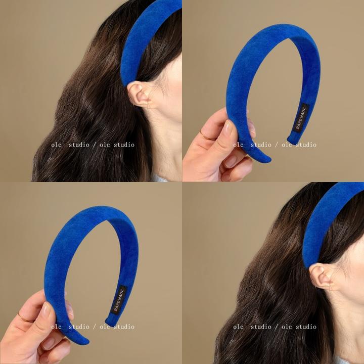 克莱因蓝！复古绒宽边发箍！高颅顶海绵头箍绒面发卡女秋冬