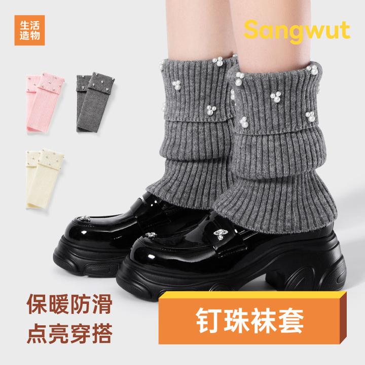 生活造物加厚防滑-珠钻袜套｜腿套女秋冬厚保暖翻边袜套配雪地靴