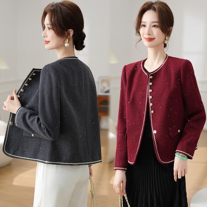 小香风外套女春秋妈妈款2025新款中老年女秋装短款小个子洋气上衣