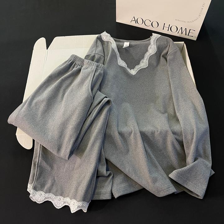 睡衣女春秋季长袖大码德绒2025新款加厚保暖公主风深灰套装家居服