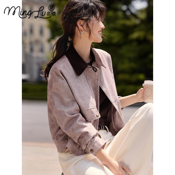 时尚翻领拼色晕染时尚牛仔外套女2025秋季新款覆古休闲短款上衣