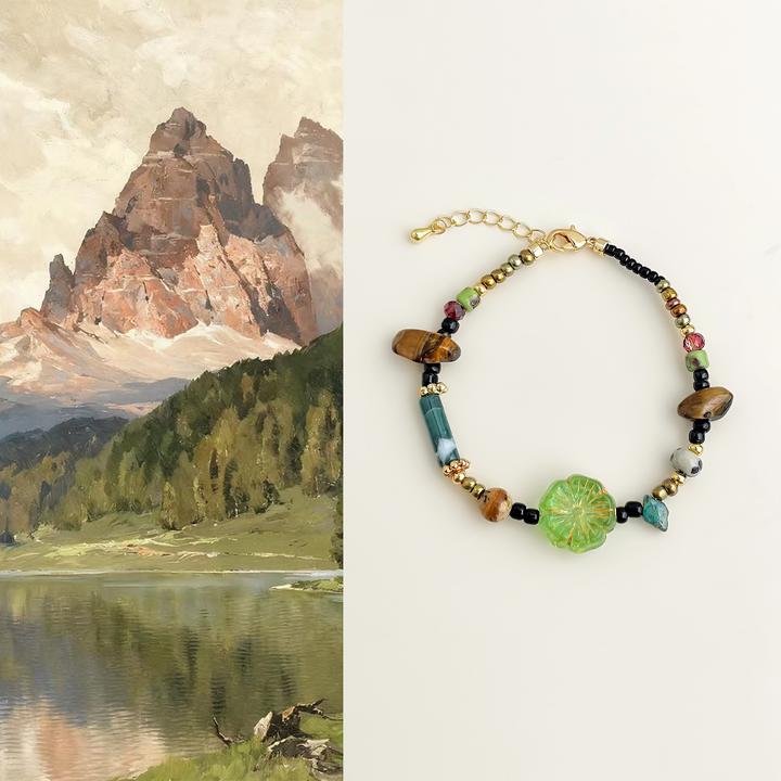 琉璃琉璃手链 绿野~国风手作复古捷克琉璃串珠手链不规则虎眼石小