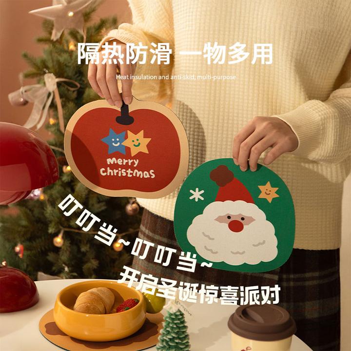 圣诞隔热垫雪人老人创意碗桌餐垫硅藻泥防烫厨房吸水杯垫盘子