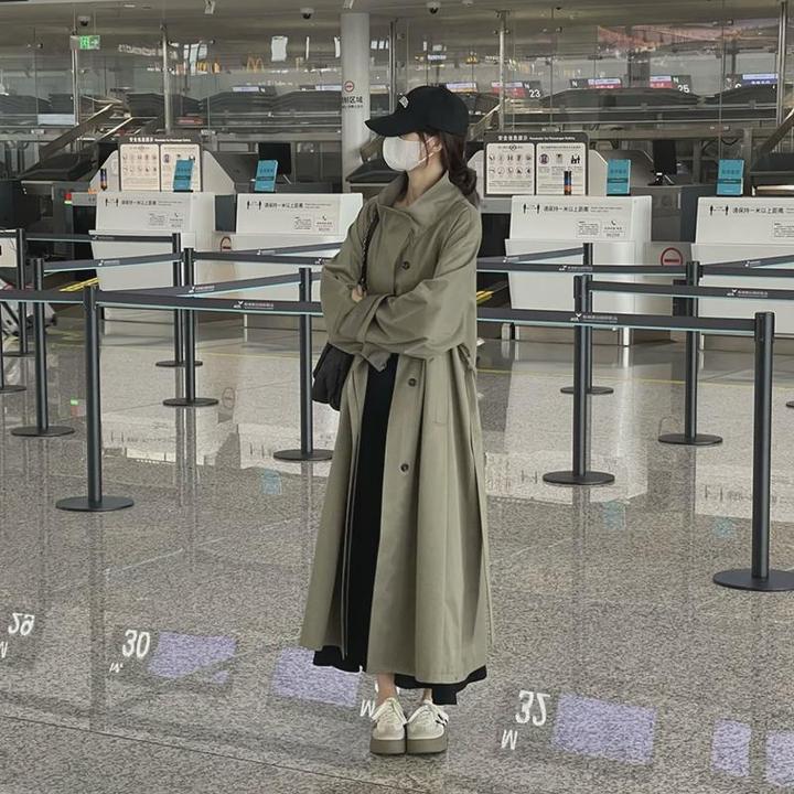 风衣外套女2024秋冬季新款韩系慵懒风宽松垂感休闲小个子长款大衣