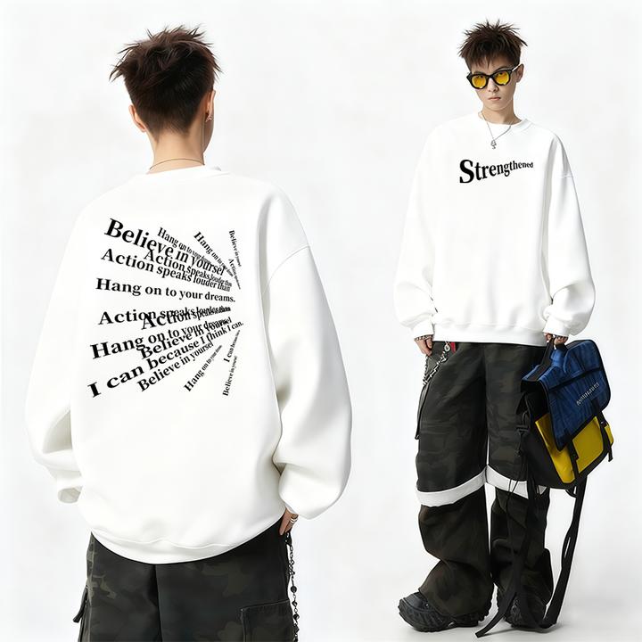 白色休闲圆领卫衣男秋冬季重磅加绒内搭2025新款潮牌套头百搭上衣