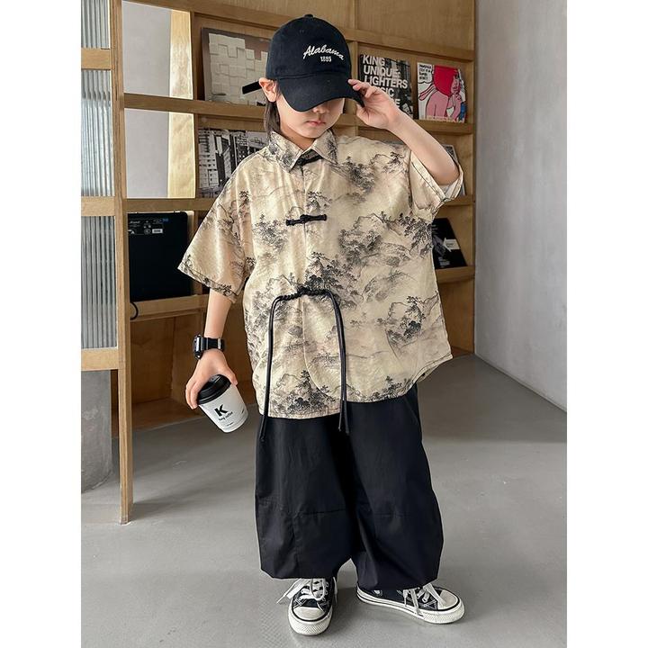 男童汉服短袖套装儿童装夏装2024新款夏季新中式中国风唐装男孩潮