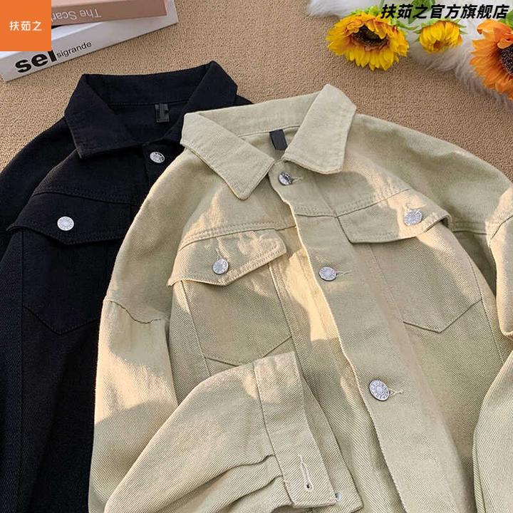 街头风水洗做旧牛仔外套男女秋季设计感口袋宽松翻领夹克上衣