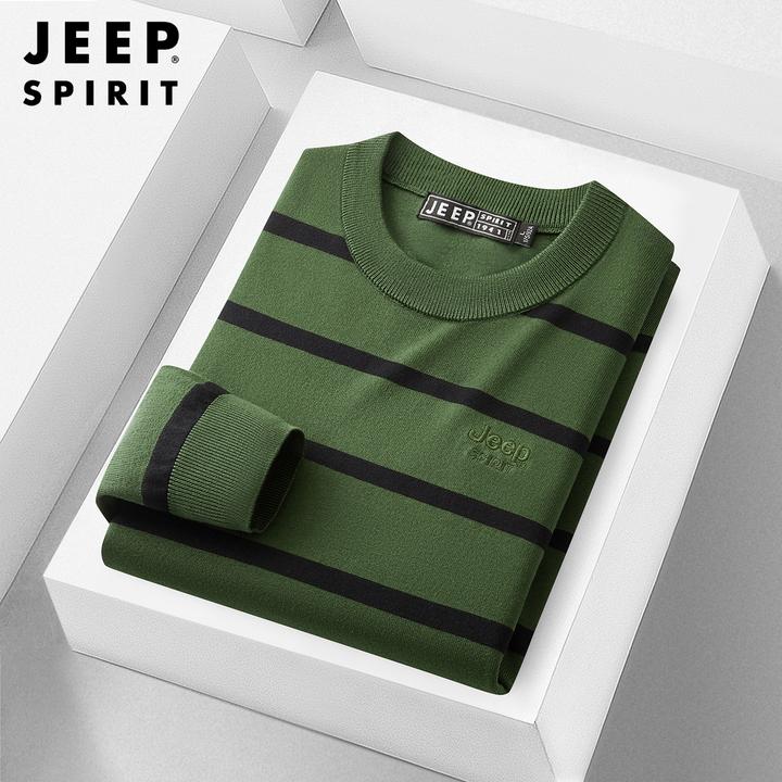 JEEP SPIRIT男士秋冬圆领条纹毛衣时尚潮流休闲保暖针织打底衫