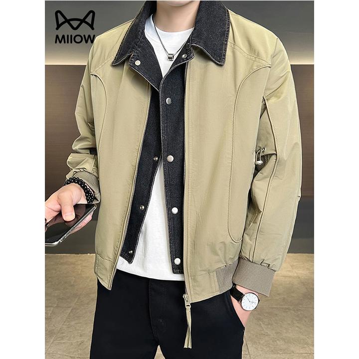 猫人假两件日系休闲拼接夹克男士初秋冬季宽松网红洋气炸街男装