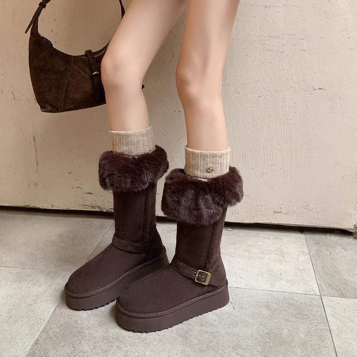 手工制作爆款冬季时尚雪地靴潮流毛毛雪地靴棉鞋加绒高筒骑士靴