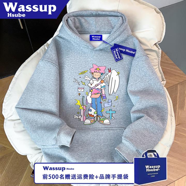 WASSUP HSUBE休闲百搭宽松印花卡通人物长袖秋冬卫衣潮流情侣上衣