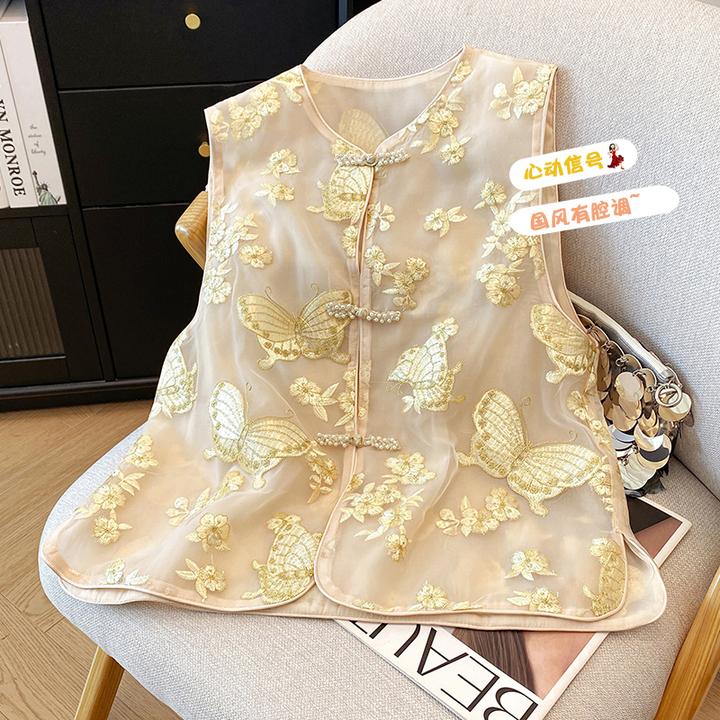 新中式国风盘扣刺绣背心女夏季马夹名媛气质绝美小众设计