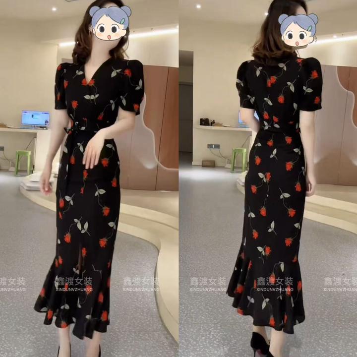 2025夏季新款时尚显瘦气质女士网红洋气连衣裙百搭款D9872