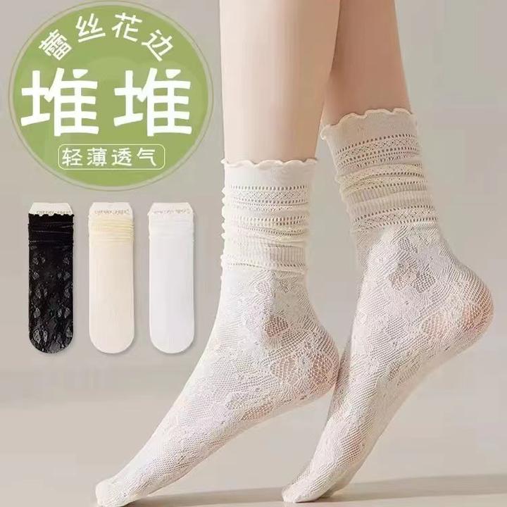 很百搭的玛丽珍堆堆袜子夏季薄中筒袜甜