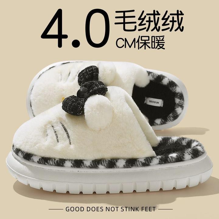 蝴蝶结毛绒棉拖鞋女秋冬季2025新款室内居家宿舍网红爆款棉拖鞋女