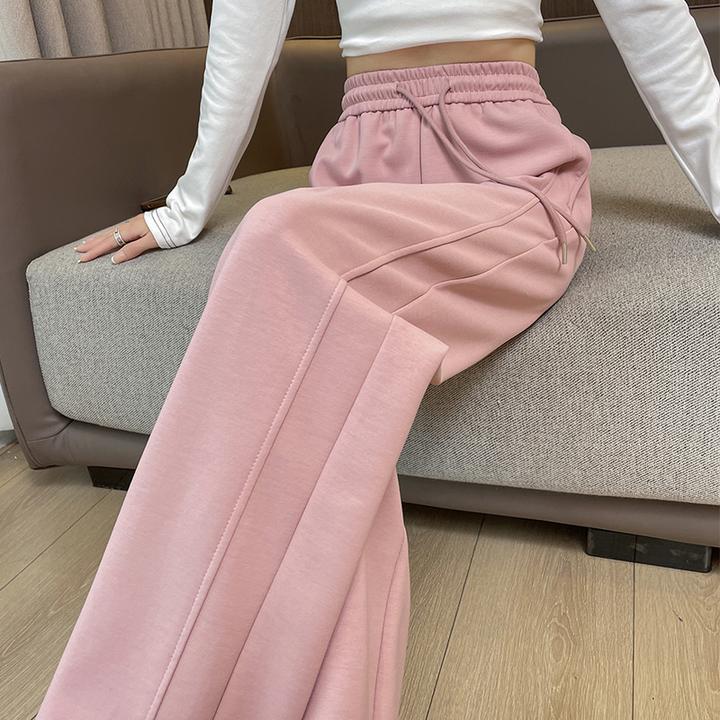 空气层香蕉阔腿休闲裤女2025秋冬新款松紧高腰直筒宽松垂感卫裤
