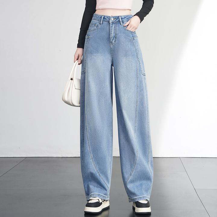 拉夏贝尔秋季流行爆款牛仔弯刀裤女2025新款高腰显瘦垂感香蕉裤子