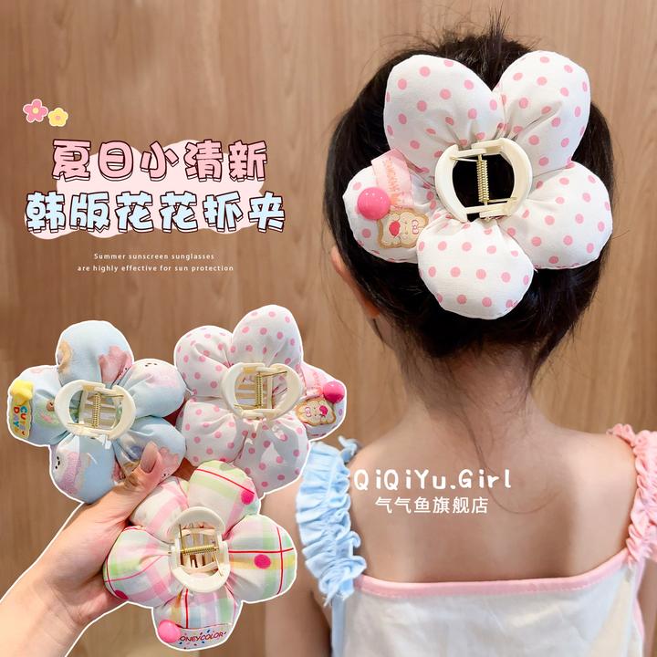 儿童立体泡芙花朵抓夹女童后脑勺丸子头鲨鱼夹小女孩2025新款发饰