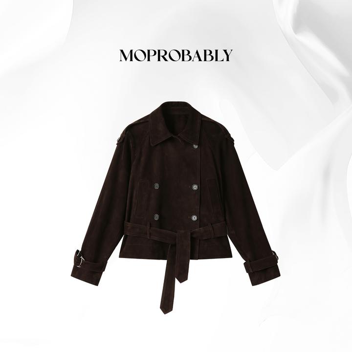 Moprobably贝贝「灰巧」"羊皮革"气质百搭真皮夹克外套L5382024