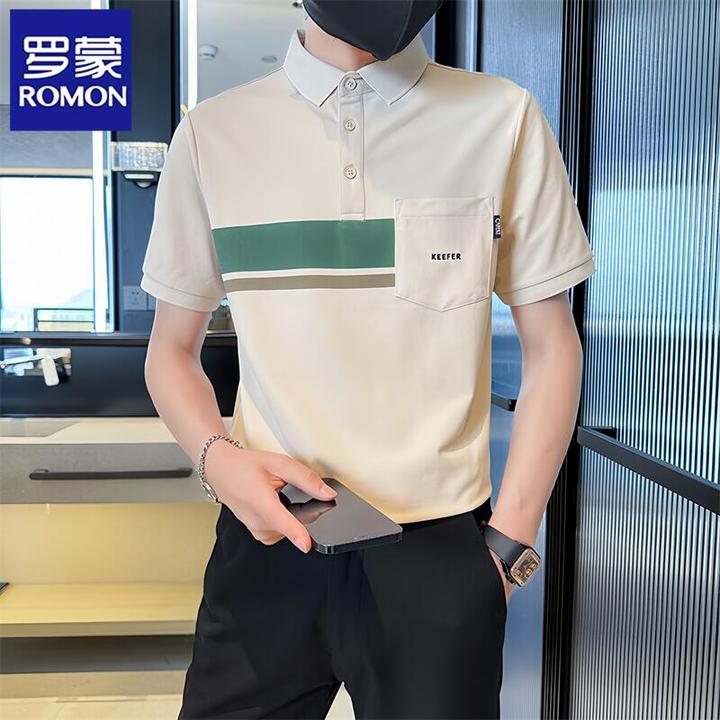Romon/罗蒙男士夏季新款潮流修身翻领POLO衫韩版休闲商务上衣服薄